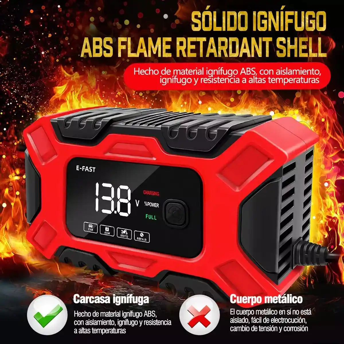 ⚡ PowerCharge™ – Cargador Inteligente Para Baterías de Carro y Moto 🔋❤️