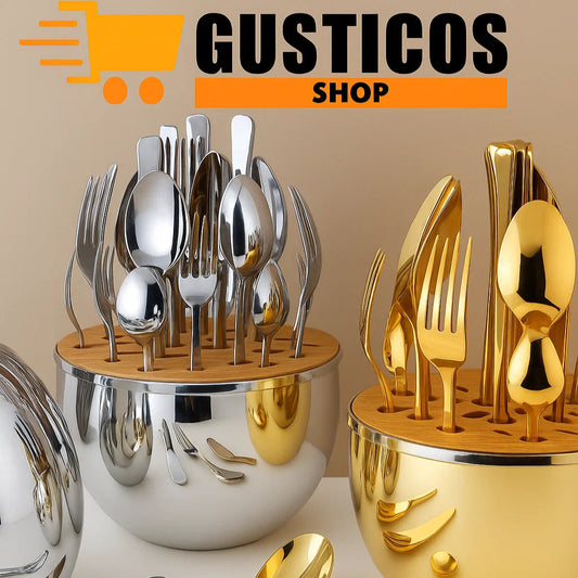 🍴 GoldenEgg™ Set de Cubiertos – 24 Piezas