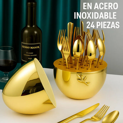 🍴 GoldenEgg™ Set de Cubiertos – 24 Piezas